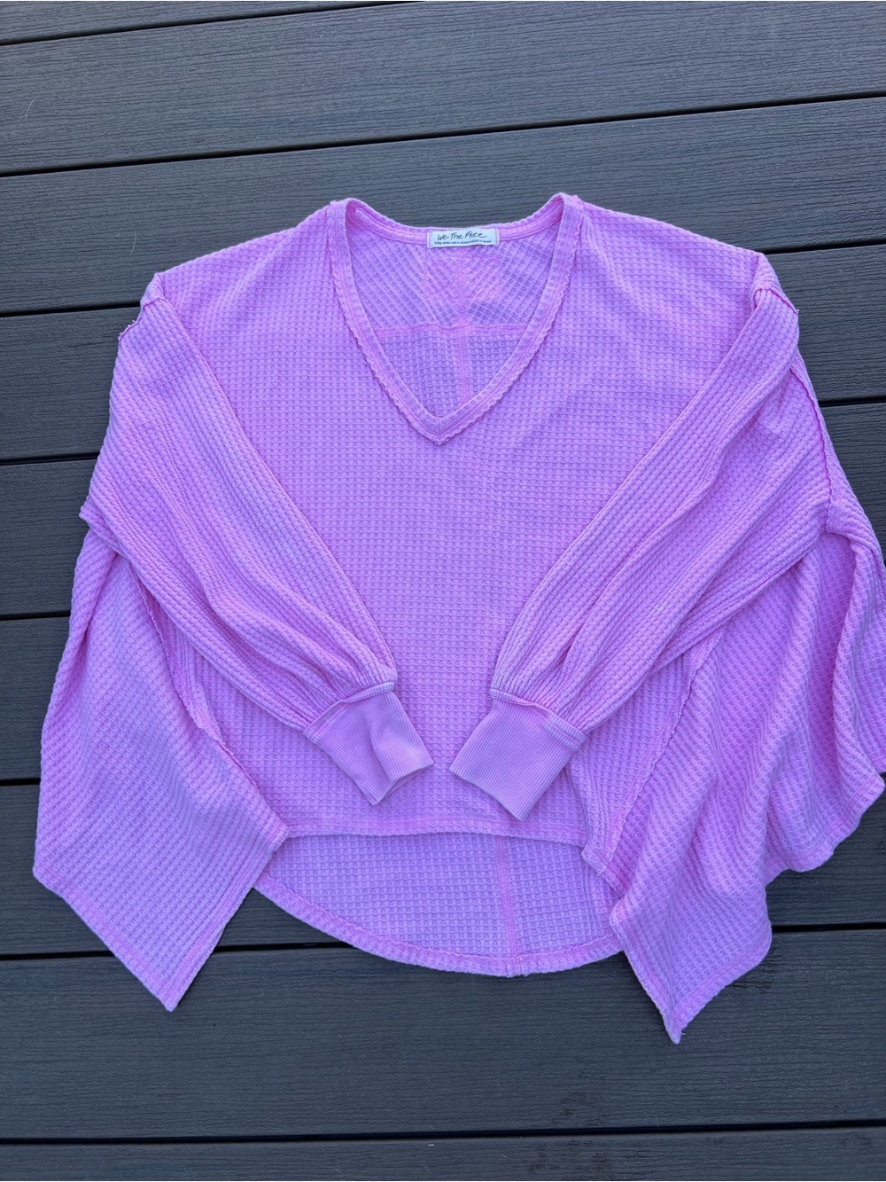 We The Free Pink V-Neck Waffle Knit Shirt